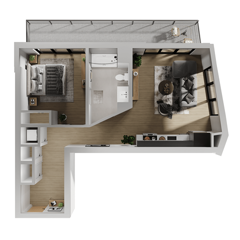 Floor plan for 1 bed, 1 bath, 785 sqft